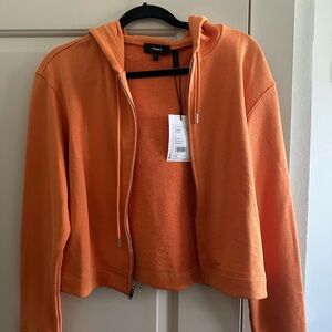Theory Orange Full-Zip Hooded Sweatshirt